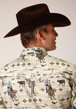 Roper Mens Long Sleeve Snap Vintage Postcard Print Western Shirt - Roper