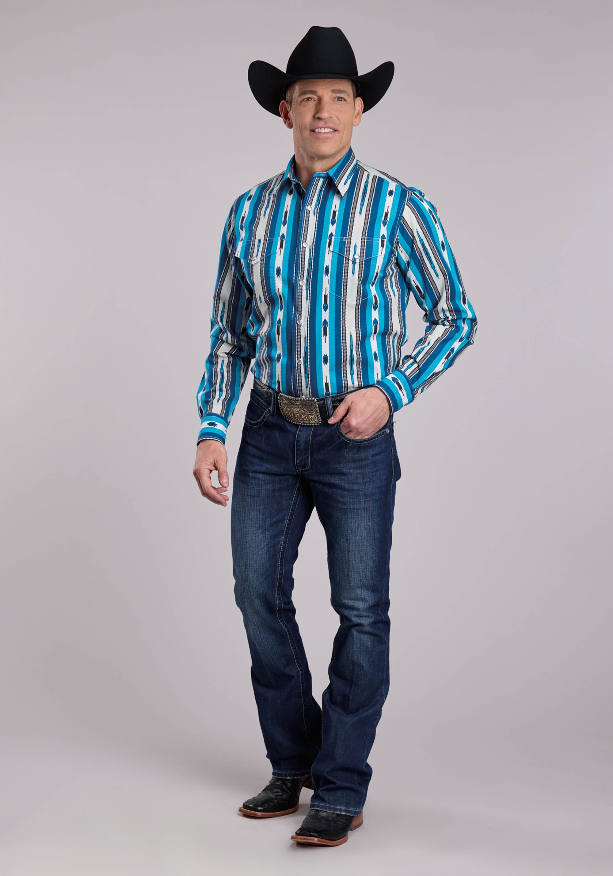 Mens Roper Deadstock Stripe Long Sleeve Snap Shirt