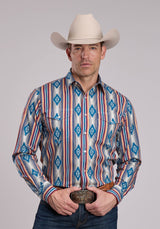 Mens Roper Ombre Stripe Long Sleeve Snap Shirt