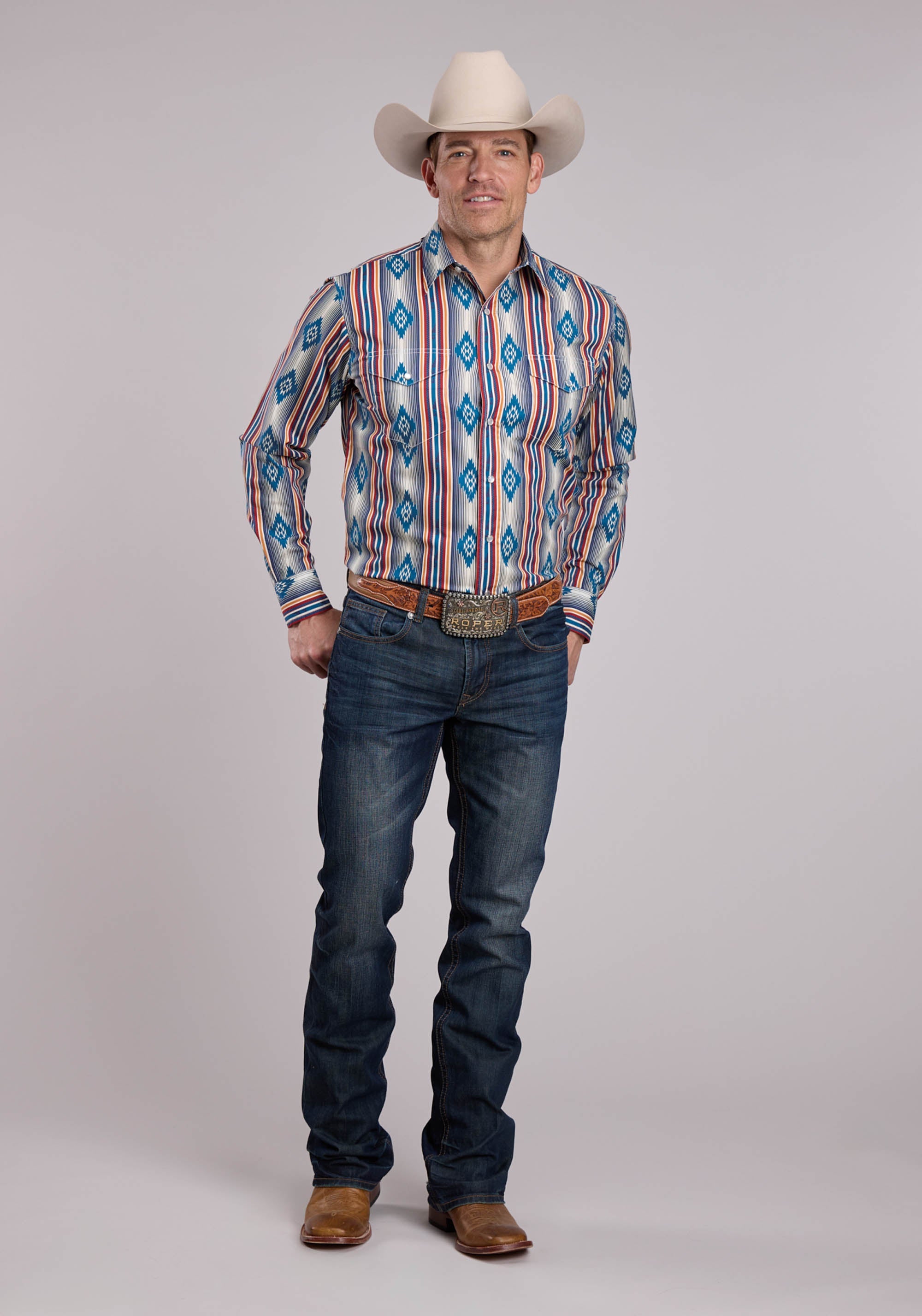 Mens Roper Ombre Stripe Long Sleeve Snap Shirt
