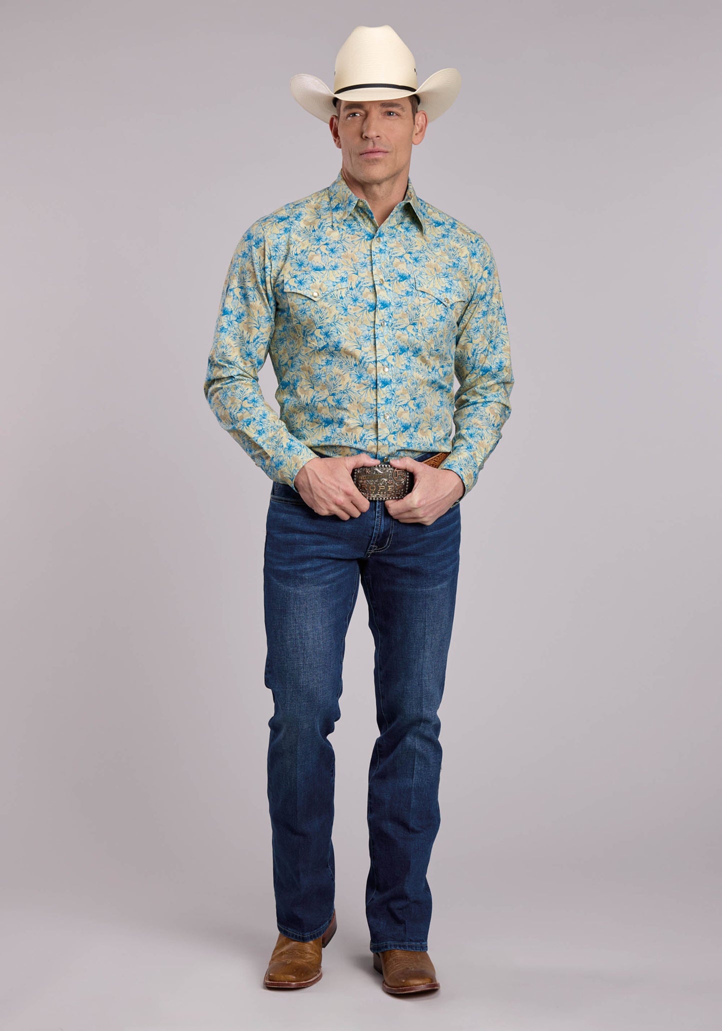 Mens Roper Hibiscus Dreams Print Long Sleeve Snap Shirt