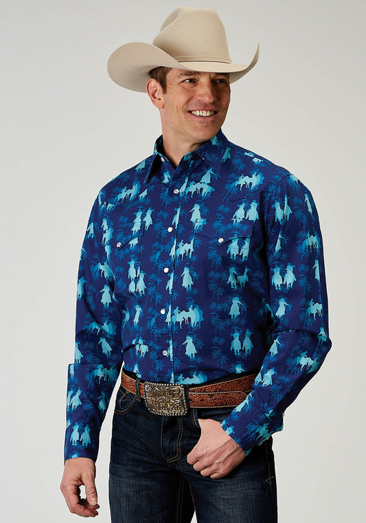 Roper Mens Long Sleeve Snap Hawaiian Ombre Print Western Shirt - Roper