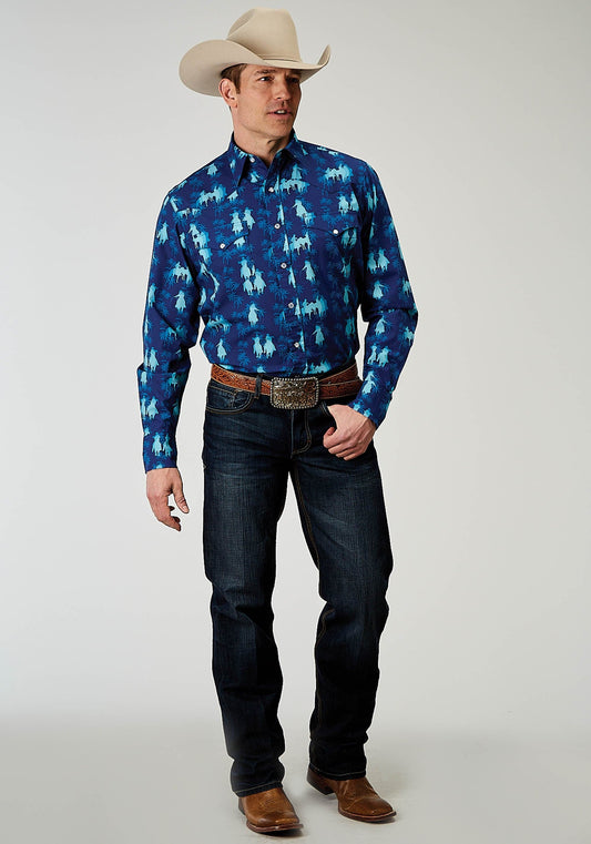 Roper Mens Long Sleeve Snap Hawaiian Ombre Print Western Shirt - Roper