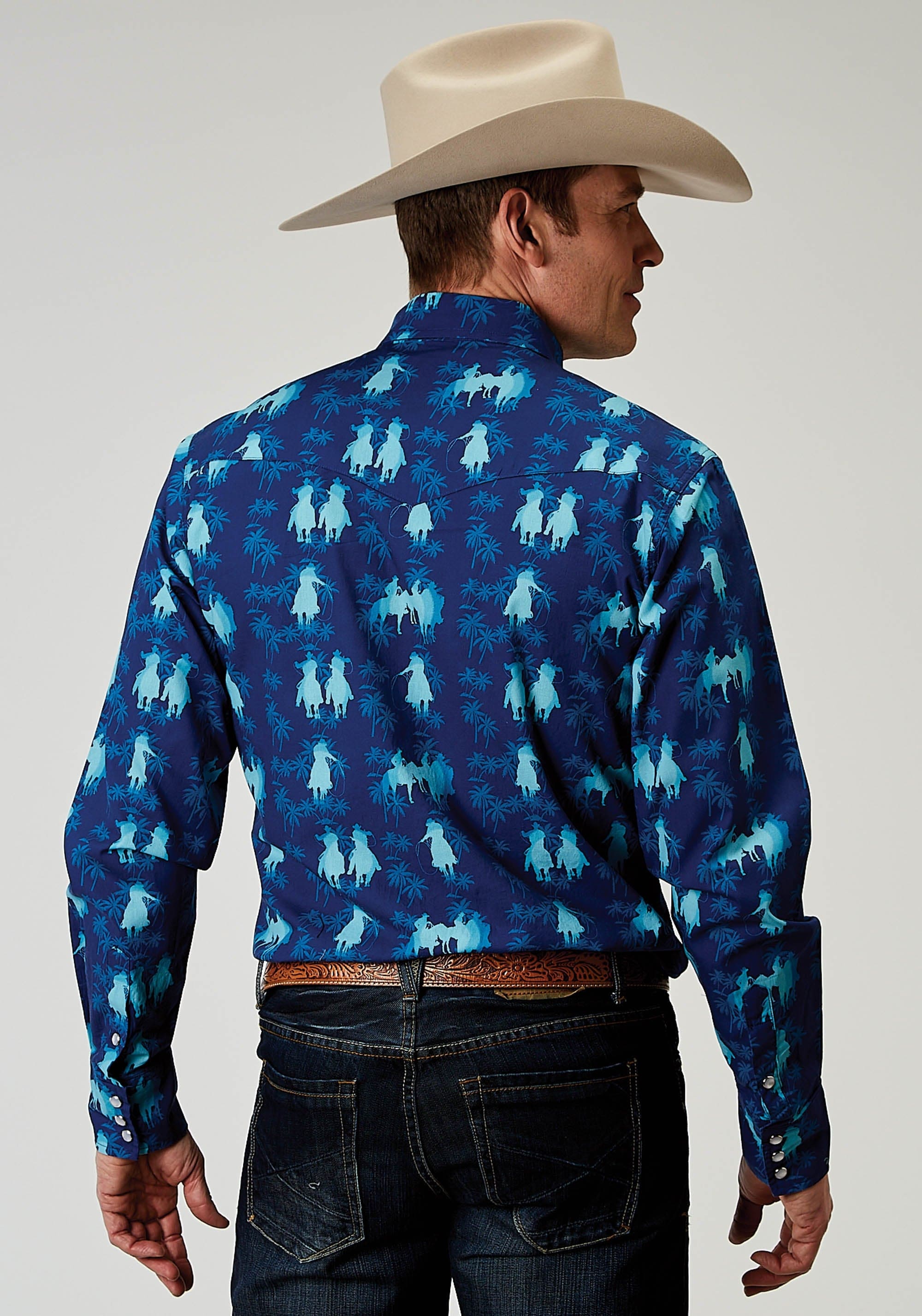Roper Mens Long Sleeve Snap Hawaiian Ombre Print Western Shirt - Roper
