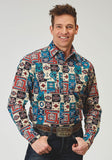 Roper Mens Long Sleeve Snap Vintage Patchwork Print Western Shirt - Roper