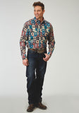 Roper Mens Long Sleeve Snap Vintage Patchwork Print Western Shirt - Roper