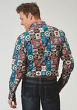 Roper Mens Long Sleeve Snap Vintage Patchwork Print Western Shirt - Roper