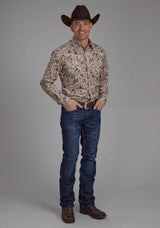 Roper Mens Brushstroke Cowboys Print Long Sleeve Snap Western Shirt