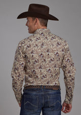 Roper Mens Brushstroke Cowboys Print Long Sleeve Snap Western Shirt