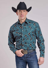 Roper Mens Long Sleeve Snap Brushstroke Cowboys Print Western Shirt - Roper - Flyclothing LLC