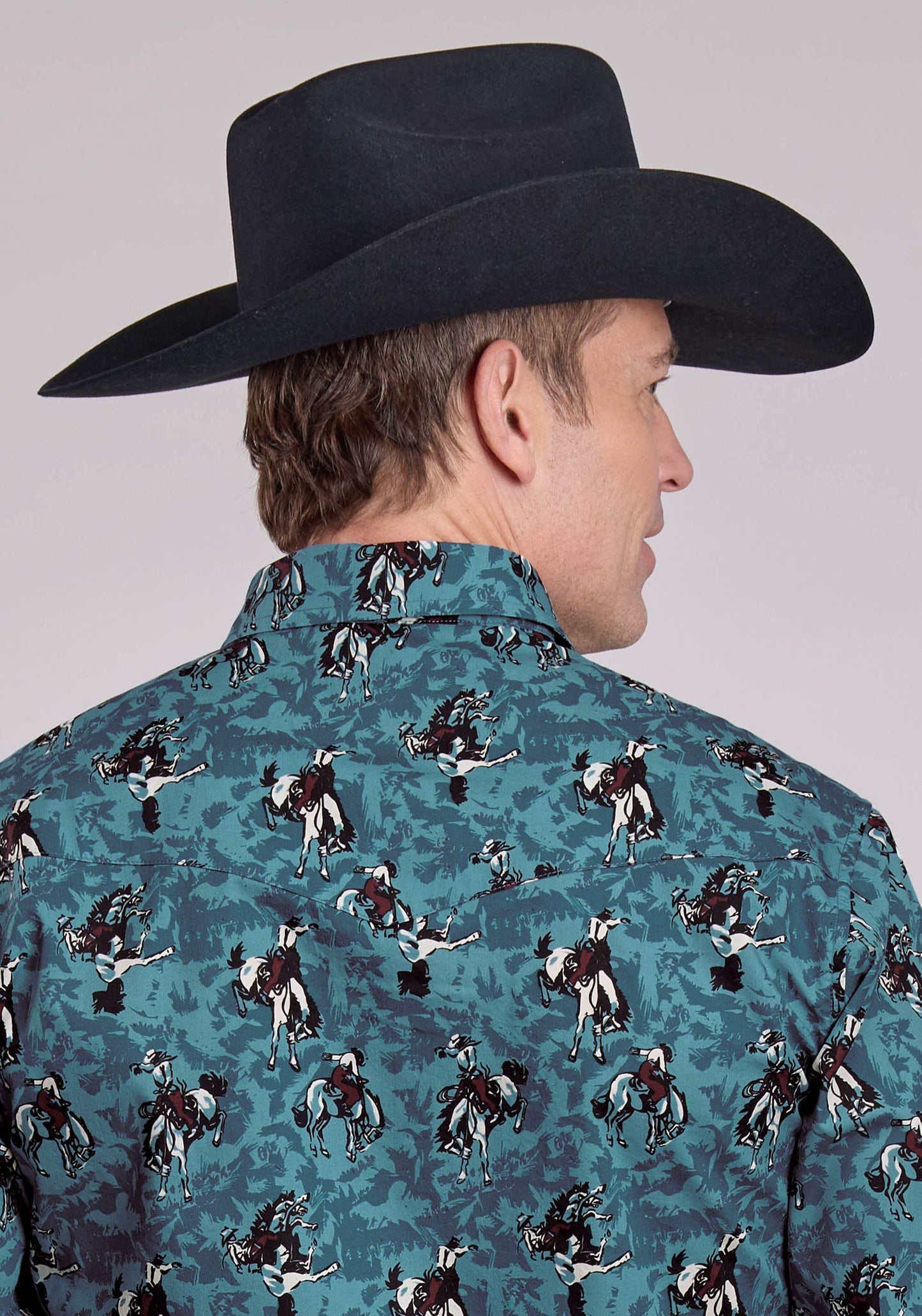 Roper Mens Long Sleeve Snap Brushstroke Cowboys Print Western Shirt - Roper - Flyclothing LLC