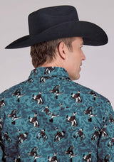 Roper Mens Long Sleeve Snap Brushstroke Cowboys Print Western Shirt - Roper - Flyclothing LLC