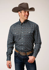 Roper Mens Long Sleeve Button Redwood Medallion Western Shirt Tall Fit - Roper