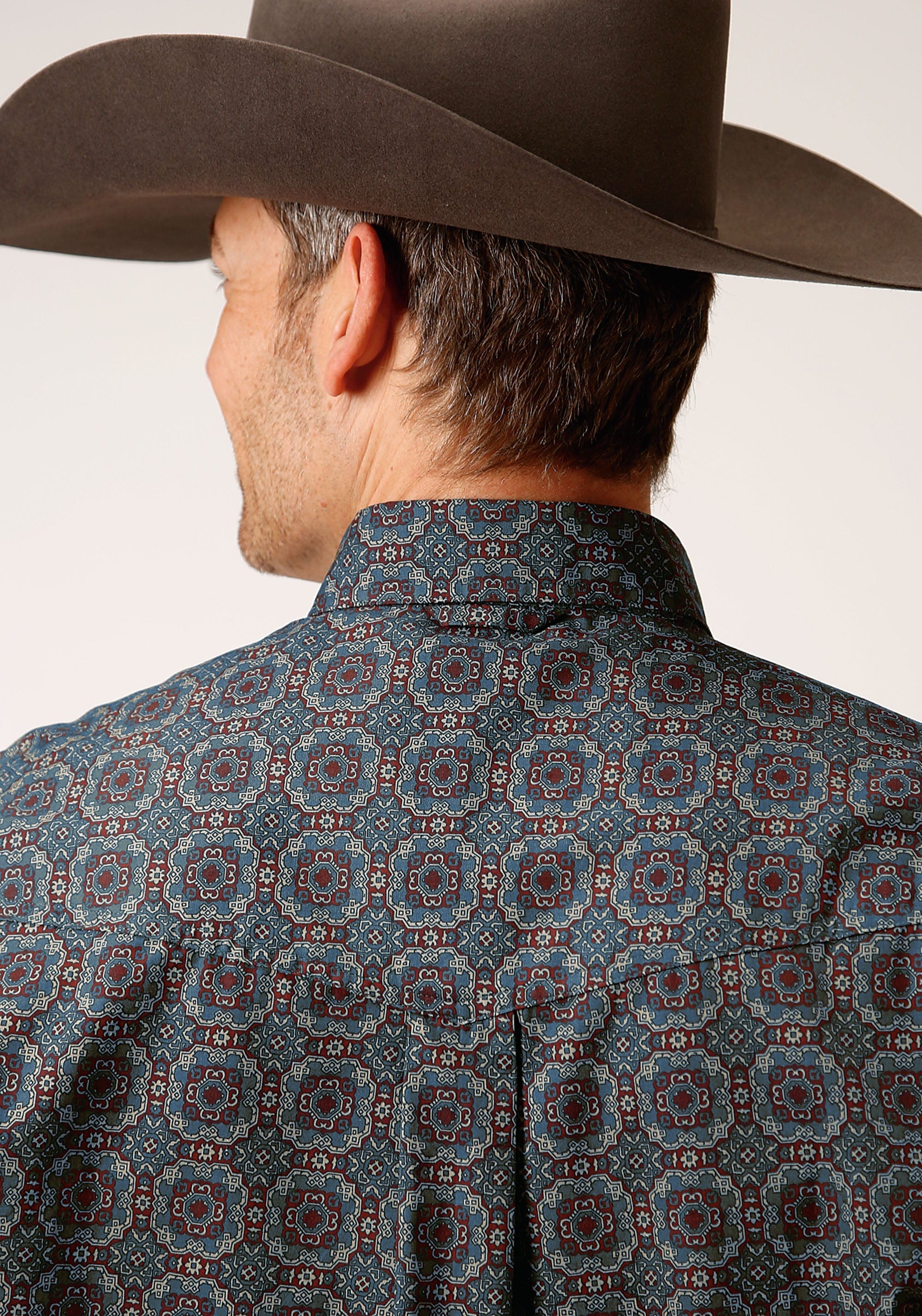 Roper Mens Long Sleeve Button Redwood Medallion Western Shirt Tall Fit - Roper