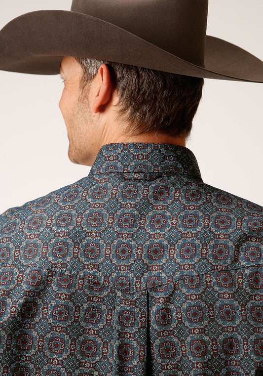 Roper Mens Long Sleeve Button Redwood Medallion Western Shirt Tall Fit - Roper