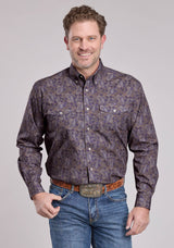 Roper Mens Long Sleeve Button Purple Haze Paisley Western Shirt