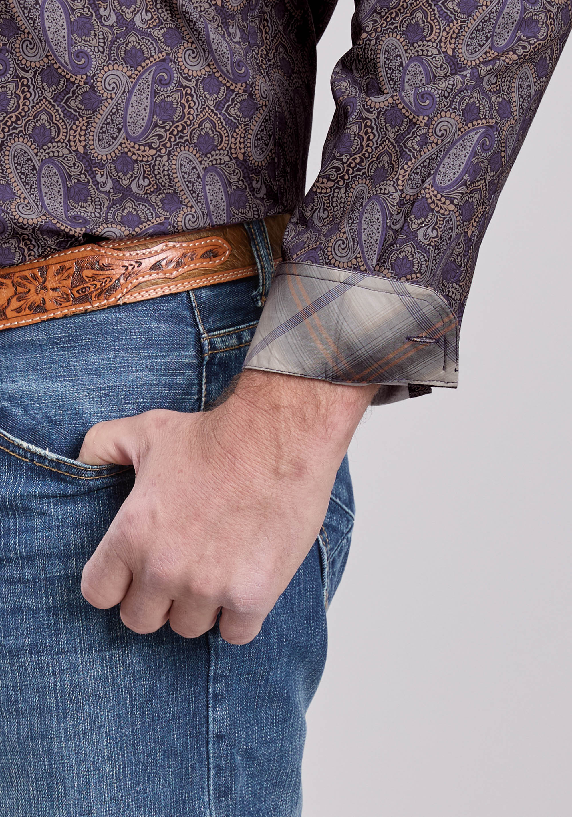 Roper Mens Long Sleeve Button Purple Haze Paisley Western Shirt
