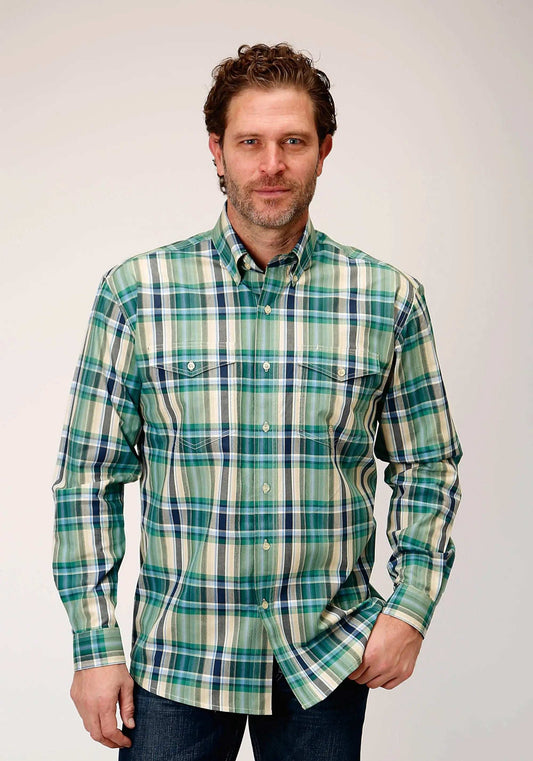Roper Mens Long Sleeve Button Ocean Plaid Western Shirt Tall Fit - Roper - Flyclothing LLC