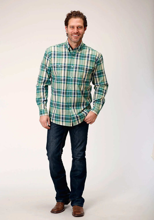 Roper Mens Long Sleeve Button Ocean Plaid Western Shirt Tall Fit - Roper - Flyclothing LLC