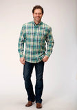 Roper Mens Long Sleeve Button Ocean Plaid Western Shirt Tall Fit - Roper