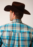 Roper Mens Long Sleeve Button Sandy Turquoise Plaid Western Shirt Tall Fit - Roper