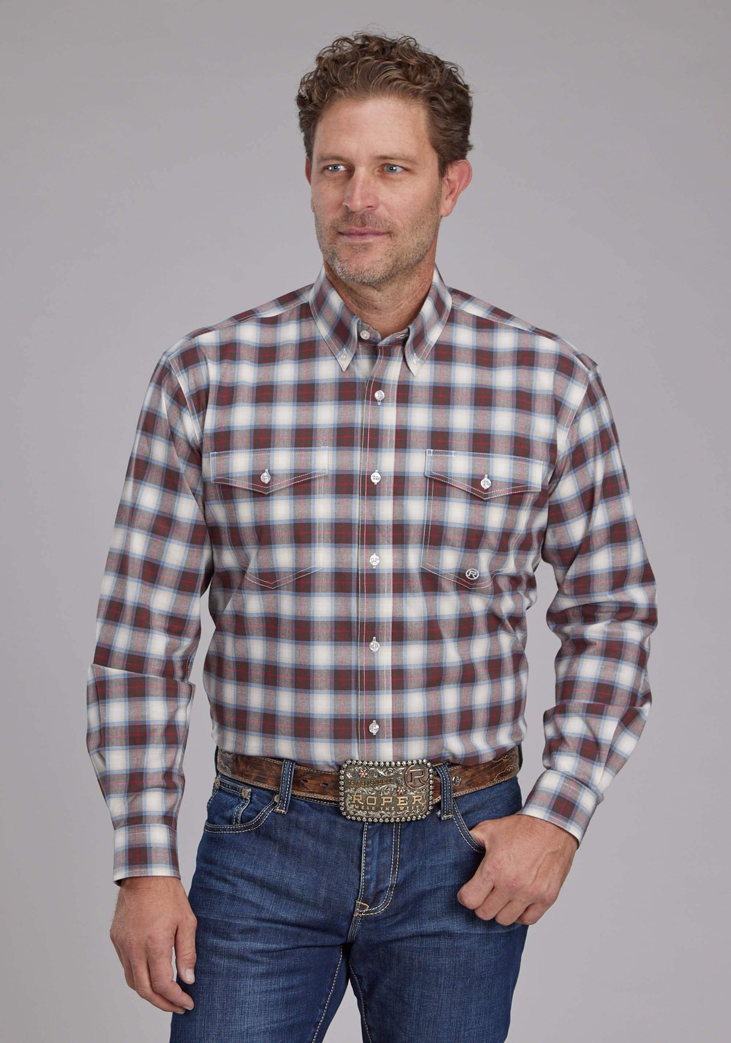 Roper Mens Stretch Plaid - Brown Long Sleeve Button Western Shirt - Roper - Flyclothing LLC