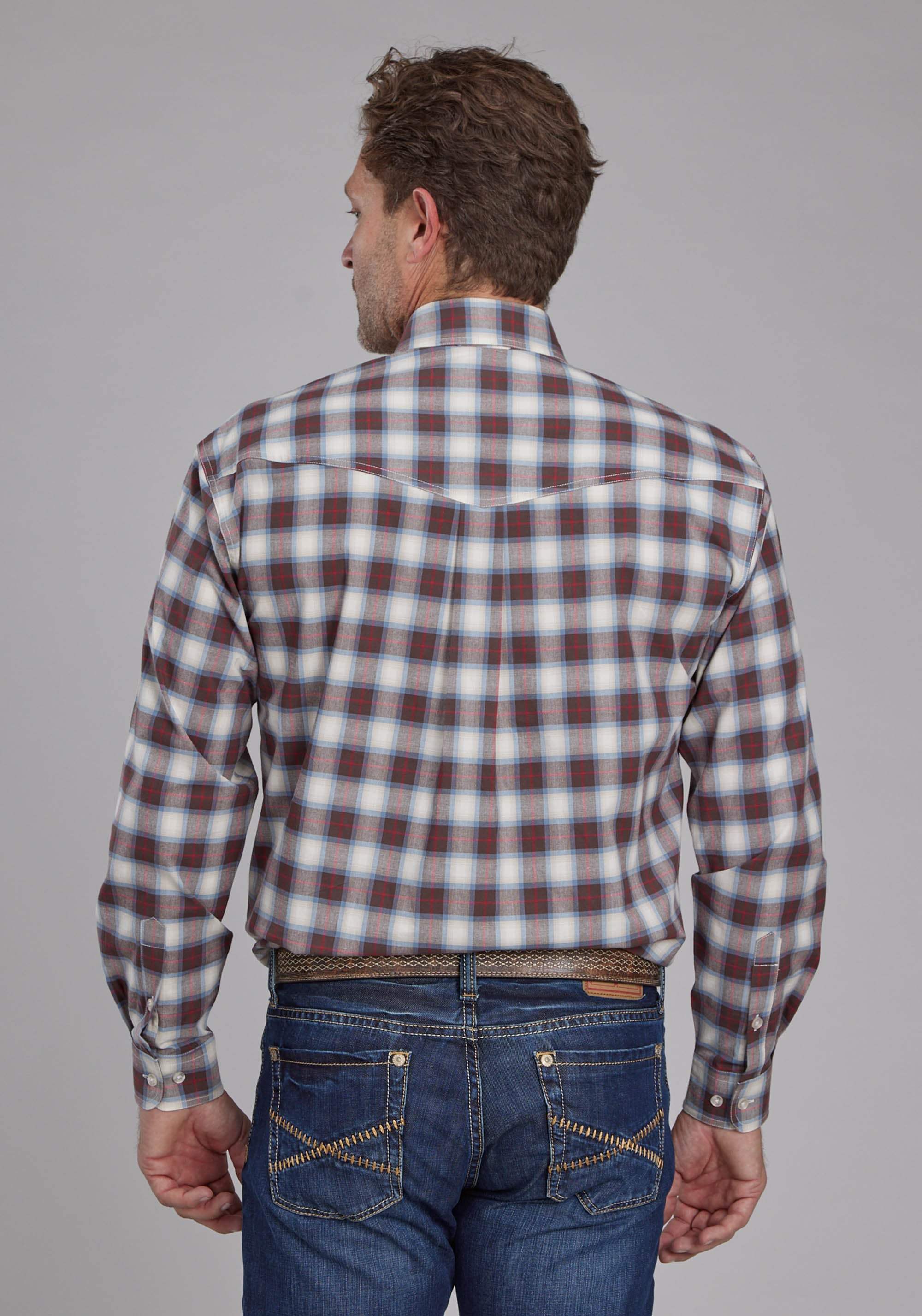 Roper Mens Stretch Plaid - Brown Long Sleeve Button Western Shirt - Roper - Flyclothing LLC