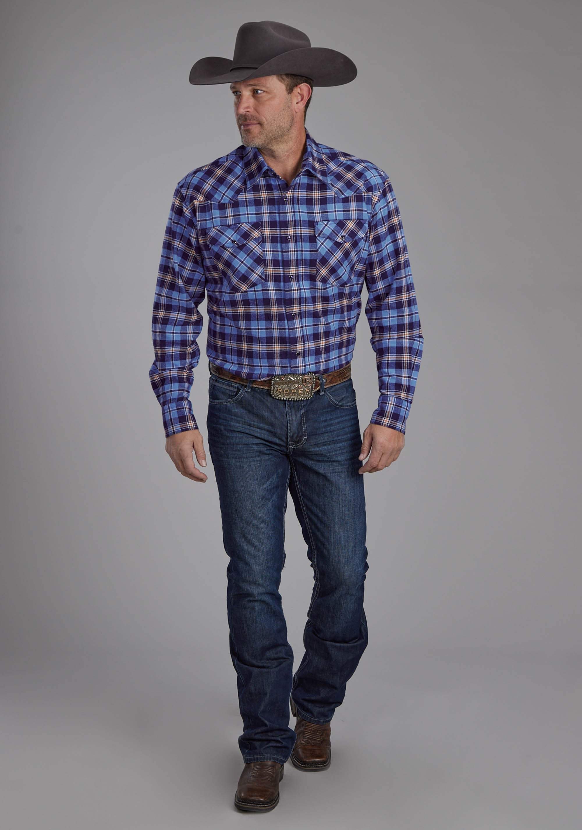 Roper Mens Unlined Flannel Shirt Long Sleeve Snap Western Shirt - Roper - Flyclothing LLC