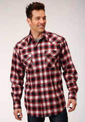 Roper Mens Long Sleeve Snap Unlined Flannel Plaid Shirt Western Shirt Tall Fit - Roper