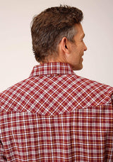 Roper Mens Long Sleeve Snap Unlined Wine Grey And Gold Flannel Plaid Shirt Western Shirt Tall Fit - Roper - Flyclothing LLC