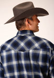 Roper Mens Long Sleeve Snap Unlined Navy Blue And Grey Flannel Plaid Shirt Western Shirt Tall Fit - Roper