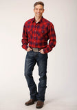 Roper Mens Long Sleeve Snap Unlined Red Wine Navy Flannel Plaid Shirt Western Shirt Tall Fit - Roper