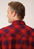 Roper Mens Long Sleeve Snap Unlined Red Wine Navy Flannel Plaid Shirt Western Shirt Tall Fit - Roper