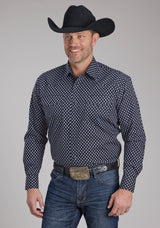 Roper Mens Blue Diamonds Long Sleeve Snap Western Shirt