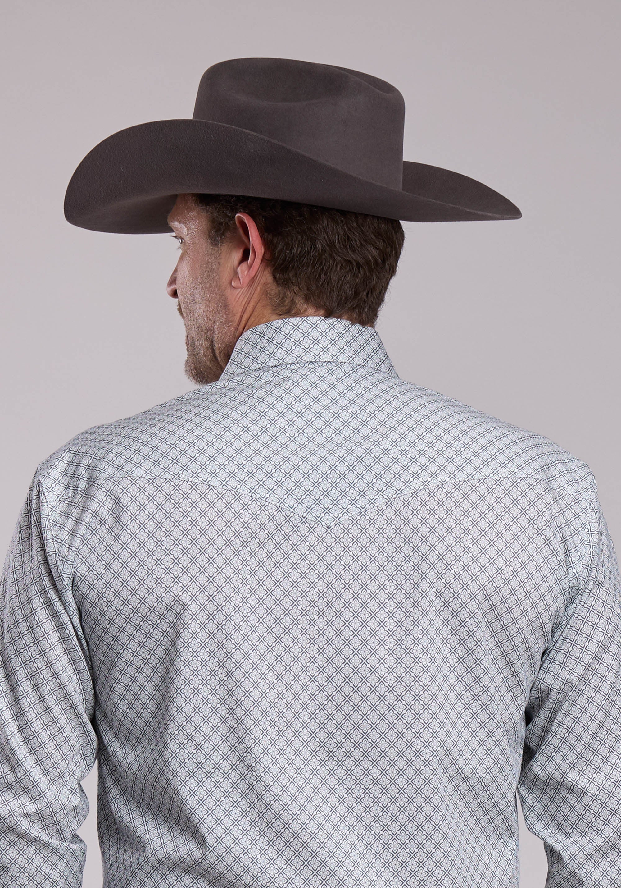 Mens Roper Stretch Four Point Foulard - Grey Long Sleeve Snap Shirt
