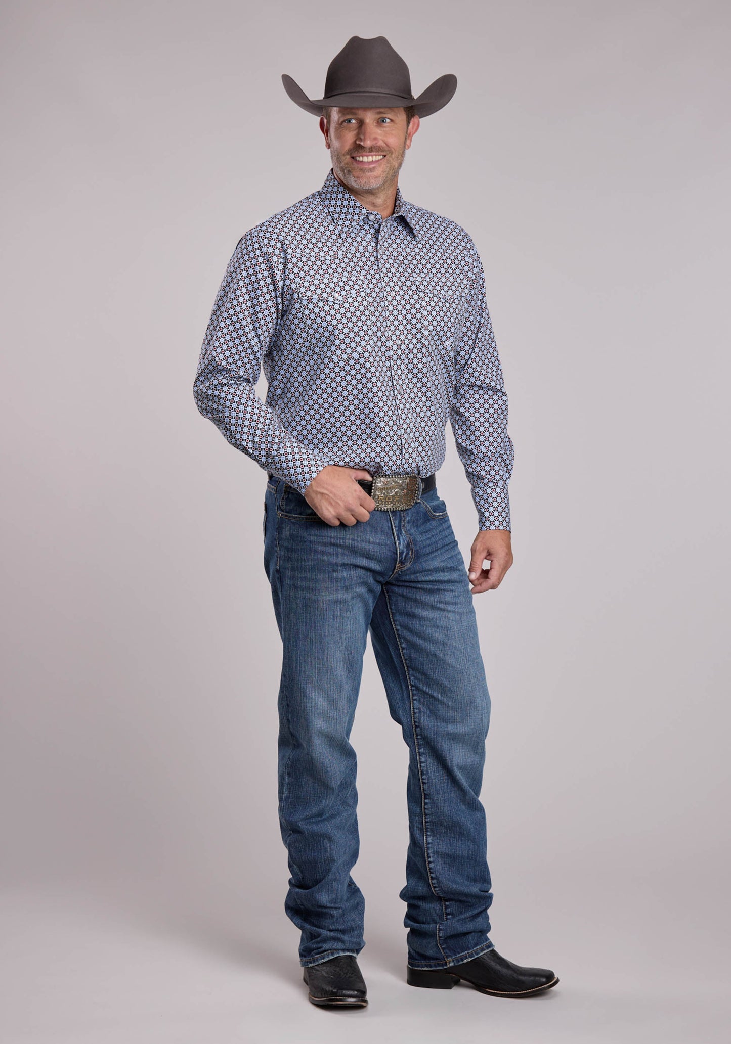 Mens Roper Baseball Foulard Long Sleeve Snap Shirt