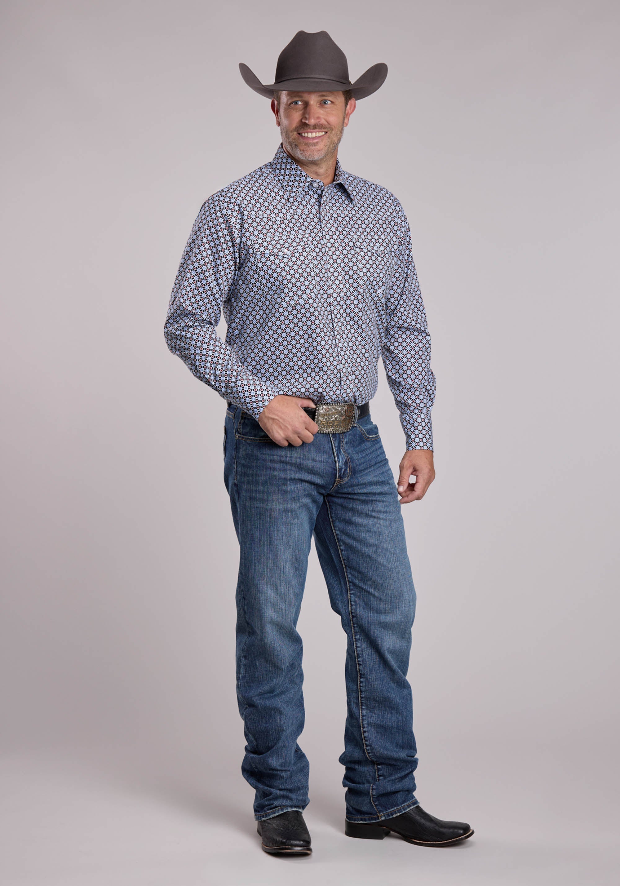 Mens Roper Baseball Foulard Long Sleeve Snap Shirt