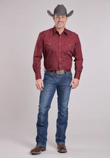 Mens Roper Red Stretch Foulard Long Sleeve Snap Shirt