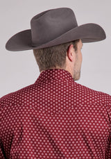 Mens Roper Red Stretch Foulard Long Sleeve Snap Shirt