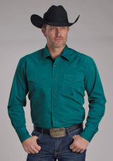 Roper Mens Black Fill Solid Poplin - Teal Long Sleeve Snap Western Shirt - Roper - Flyclothing LLC
