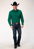 Roper Mens Long Sleeve Snap Black Fill Solid Green Western Shirt Tall Fit - Roper