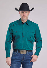 Mens Roper Solid Black Fill Teal Long Sleeve Snap Shirt - Roper - Flyclothing LLC