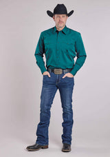 Mens Roper Solid Black Fill Teal Long Sleeve Snap Shirt - Roper - Flyclothing LLC