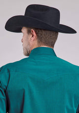 Mens Roper Solid Black Fill Teal Long Sleeve Snap Shirt - Roper - Flyclothing LLC