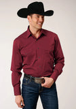 Roper Mens Long Sleeve Snap Black Fill Solid  Wine Western Shirt Tall Fit - Roper