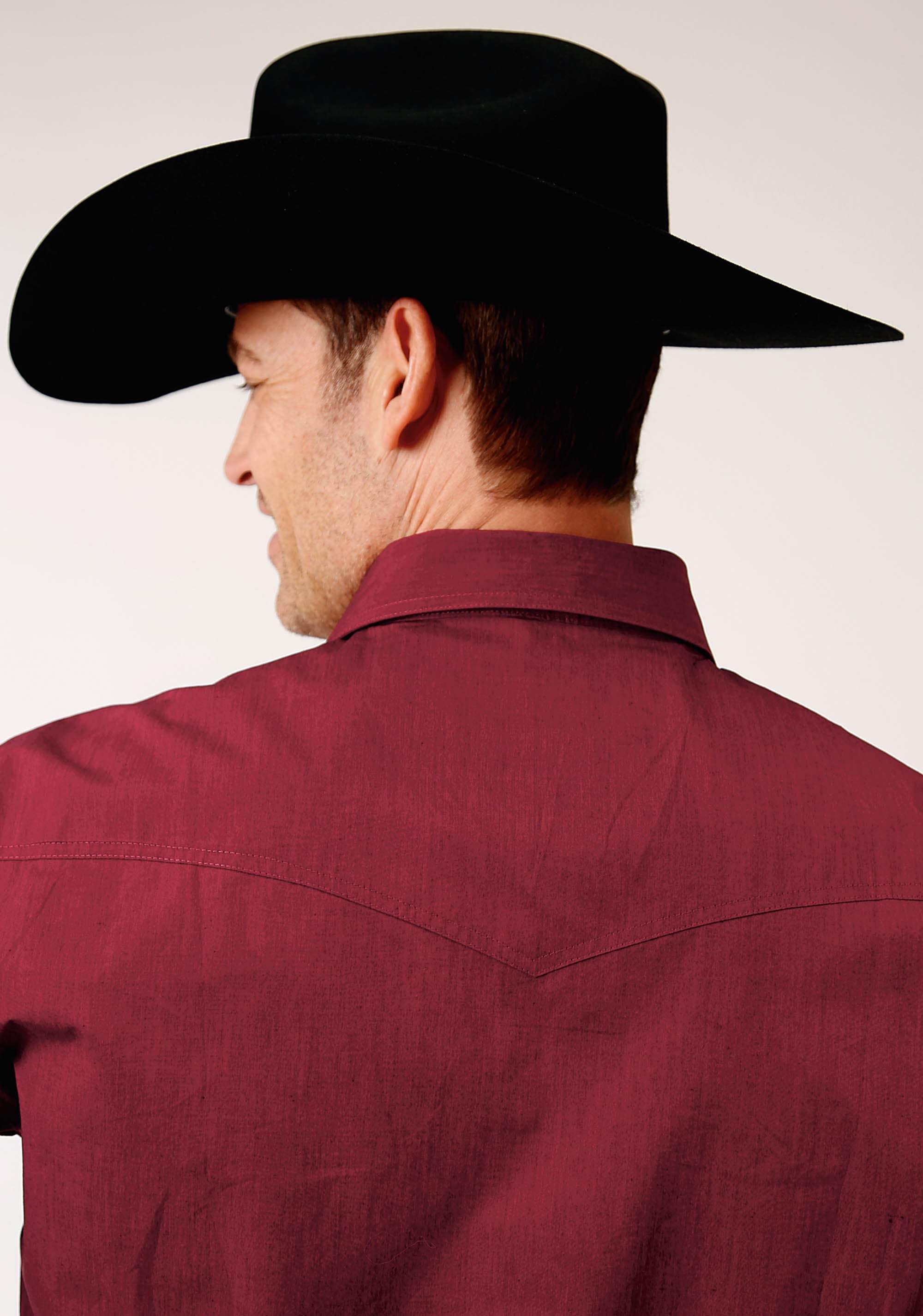 Roper Mens Long Sleeve Snap Black Fill Solid Wine Western Shirt Tall Fit - Roper - Flyclothing LLC