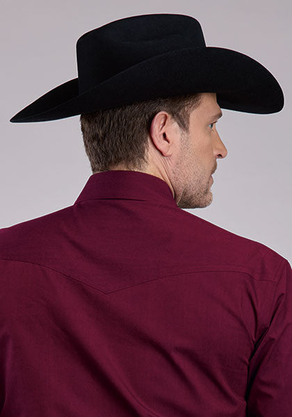 Roper Mens Long Sleeve Snap Black Fill - Wine Western Shirt