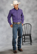Roper Mens Purple Solid Long Sleeve Western Snap Shirt Tall Fit