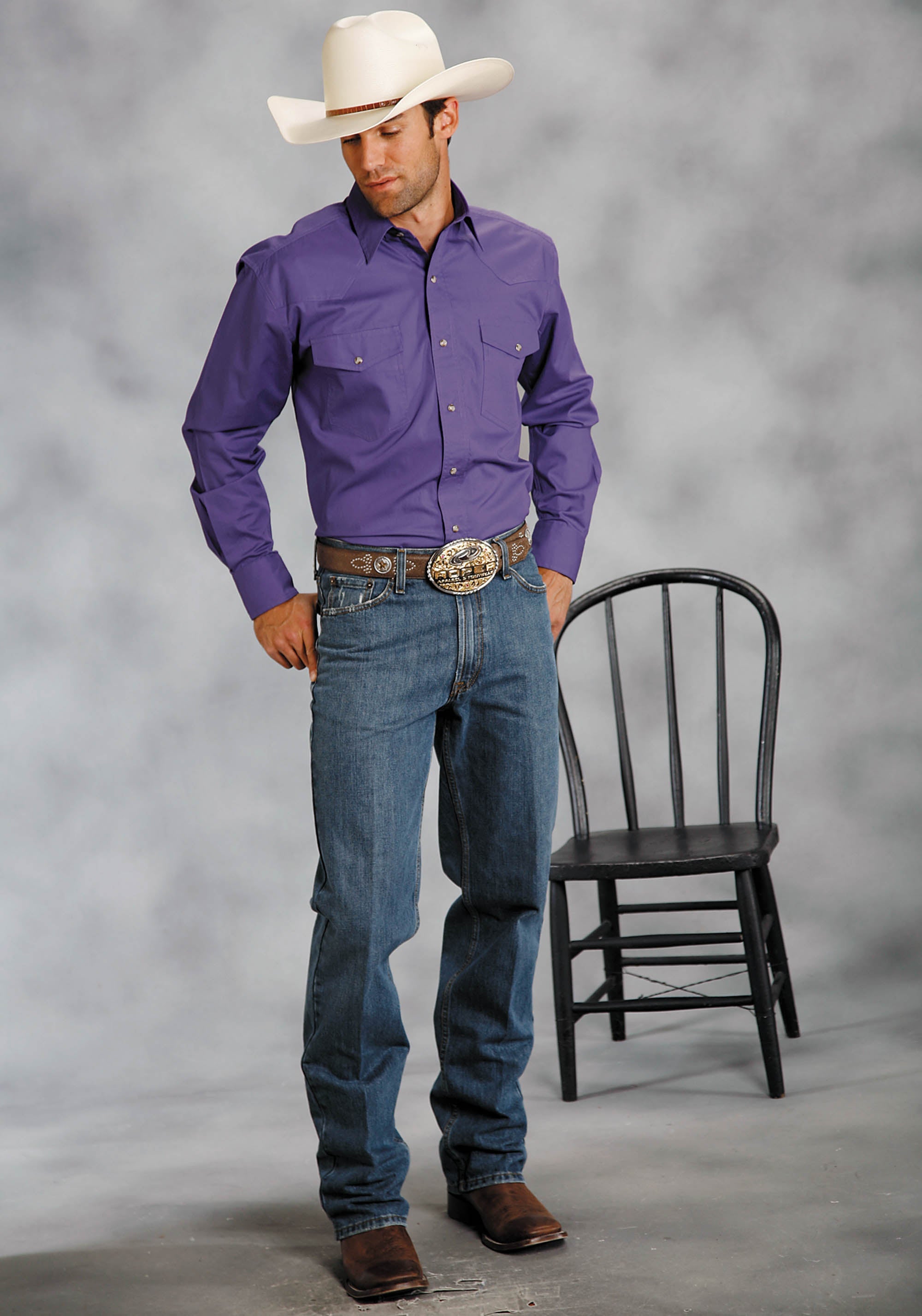 Roper Mens Purple Solid Long Sleeve Western Snap Shirt Tall Fit