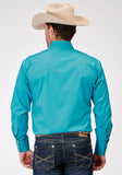Roper Mens Long Sleeve Snap Solid Poplin Stretch Turquoise Western Shirt Tall Fit - Roper